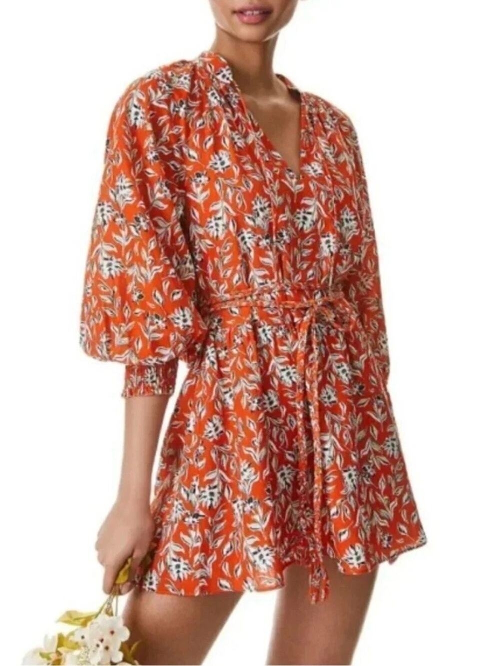 Alice + Olivia Lilian Belted Floral Print Linen-Blend Mini Dress